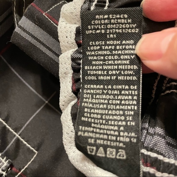 OP Black White Red Board Shorts Swim Trunks Windowpane pattern mesh lining Med - Picture 13 of 13